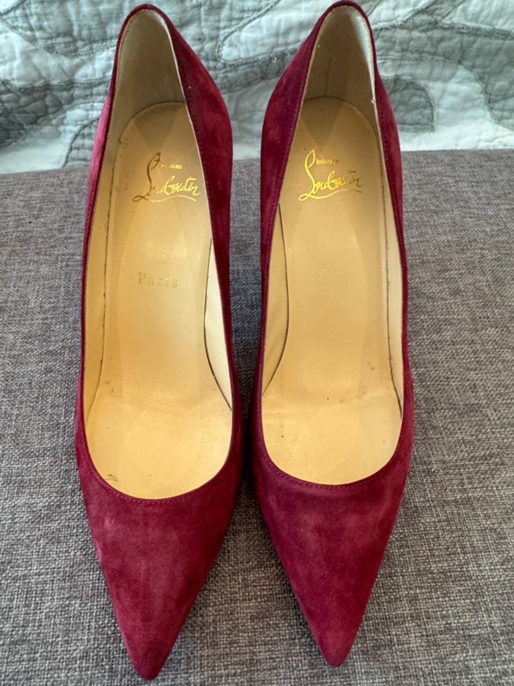Christian Louboutin maroon suede heels